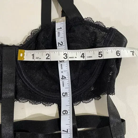 Midnight Muse Black Cutout Harness Lace Bodysuit Sz M - Picture 6 of 13